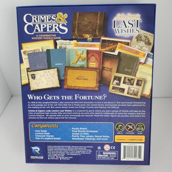 Crimes & Capers Lady Leona's Last Wishes Board Game 2021 Renegade Pre-Owned - Picture 2 of 11